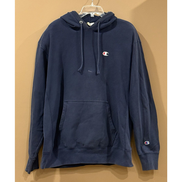 Vintage Champion Reverse Weave Hoodie 90s Mens Blue Blank Pullover Size XL - Picture 1 of 8